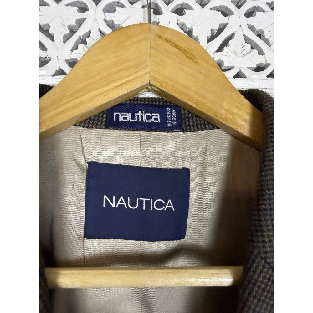 Nautica Lambswool Plaid 3 Button Blazer Mens 41R Career Academia Business‎